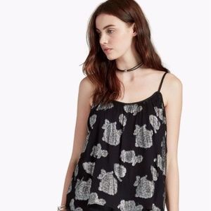 Lucky Brand Silver Flower Tank Top Camisole Black